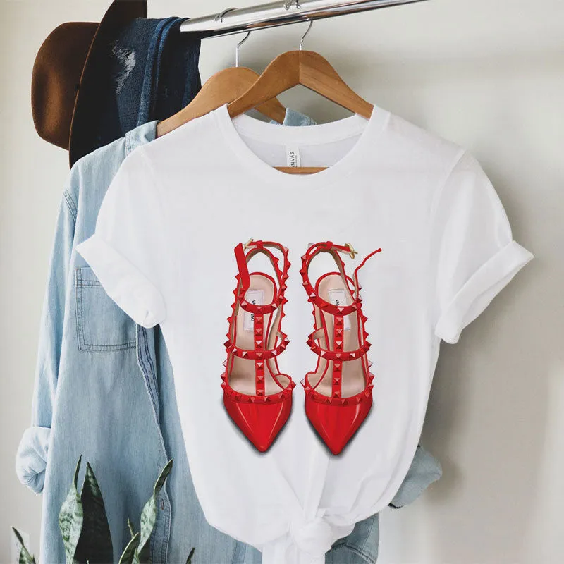 Elegant High Heels White Tee U
