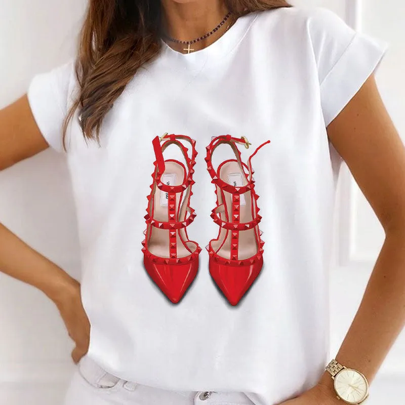 Elegant High Heels White Tee U