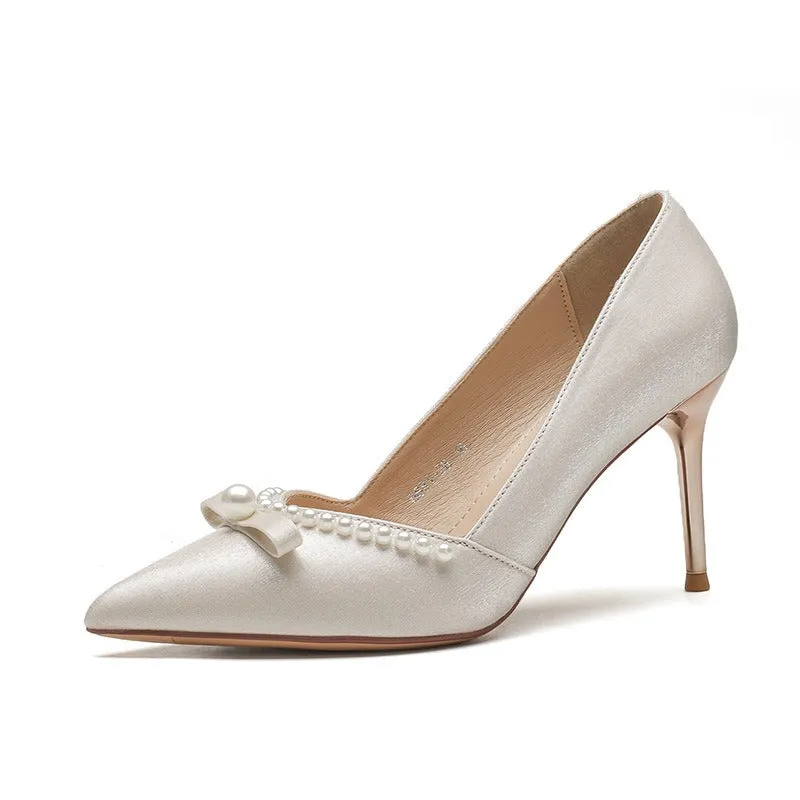 Elegant High Heels with Pearls Wedding Shoes