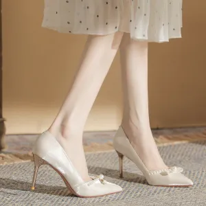 Elegant High Heels with Pearls Wedding Shoes