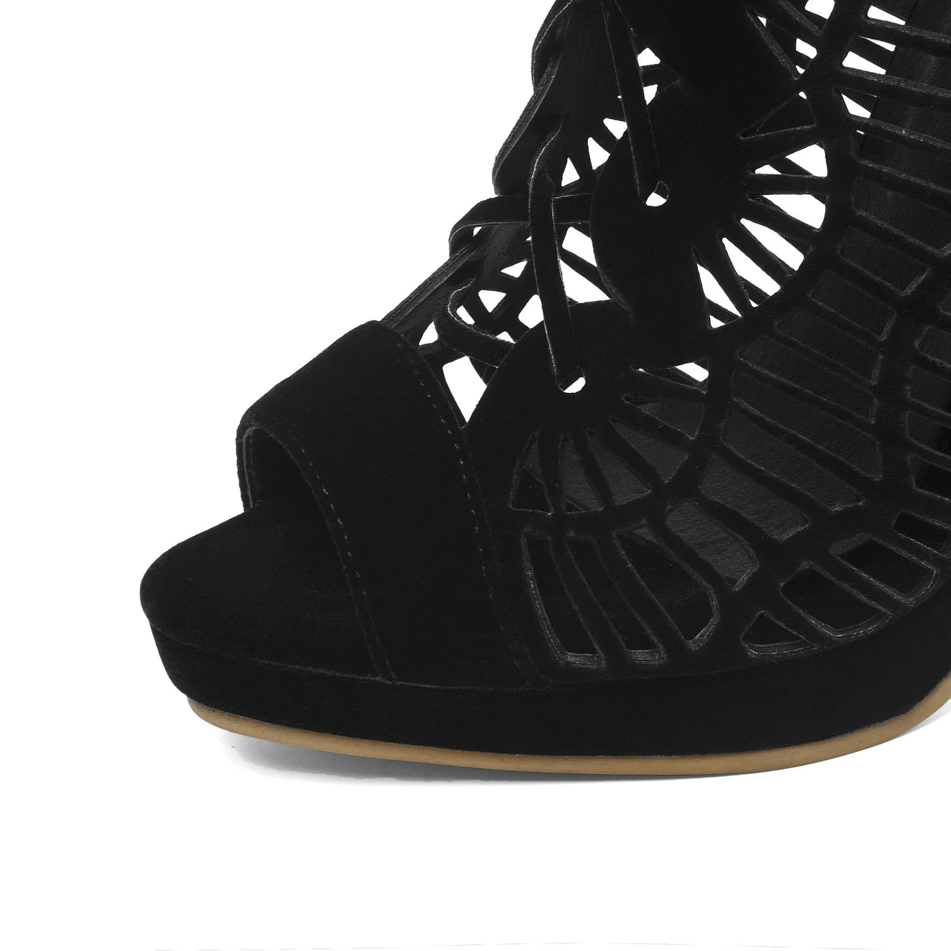 Elegant Hollow Sandals Matte Leather Platform Fine High Heel Large Size Women's Shoes