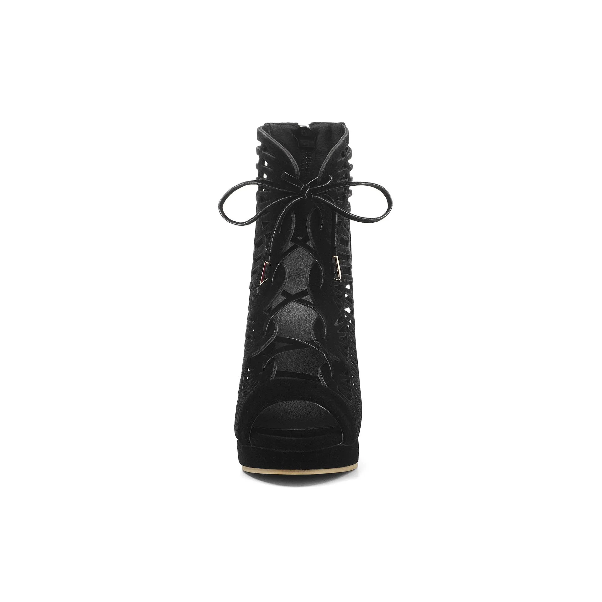 Elegant Hollow Sandals Matte Leather Platform Fine High Heel Large Size Women's Shoes