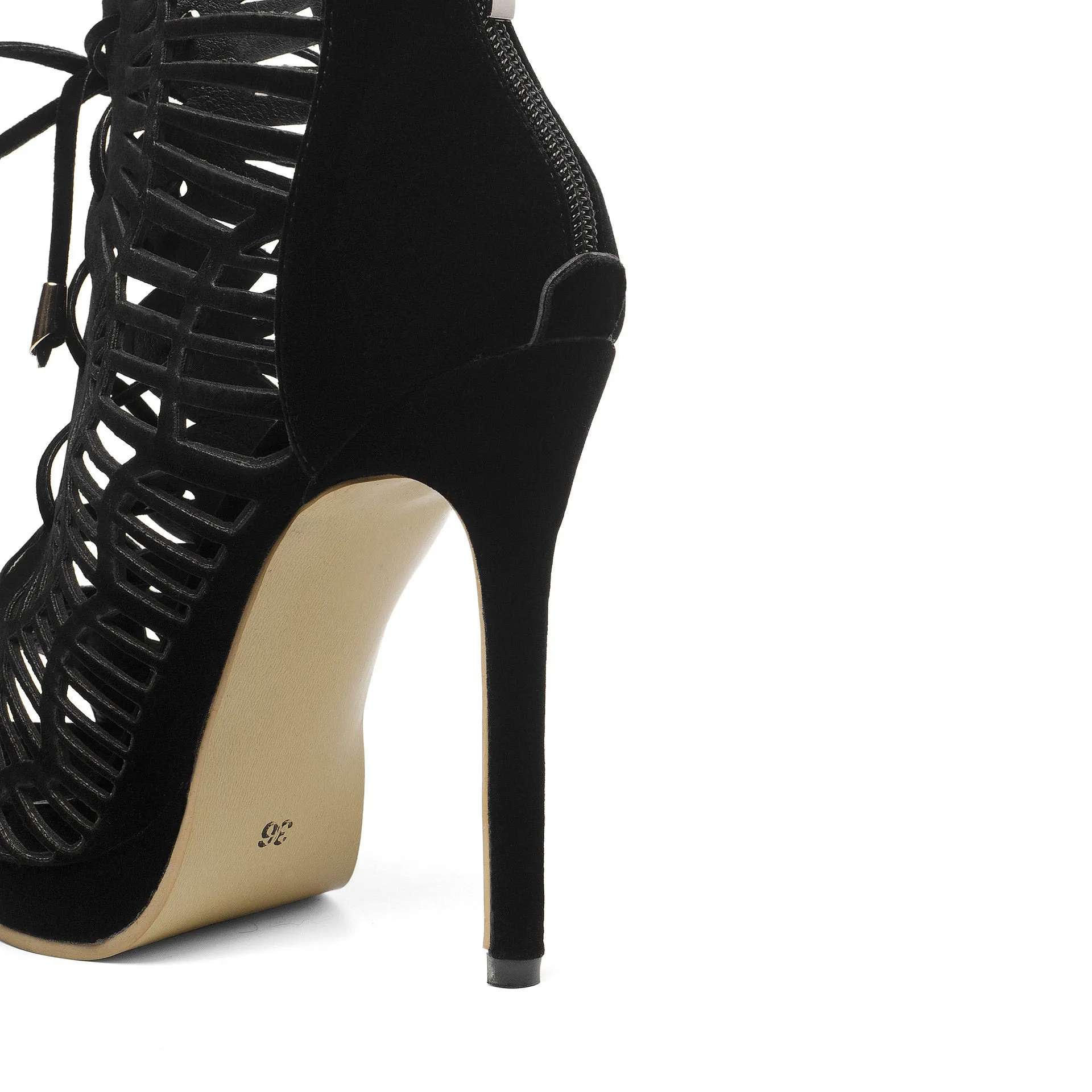 Elegant Hollow Sandals Matte Leather Platform Fine High Heel Large Size Women's Shoes