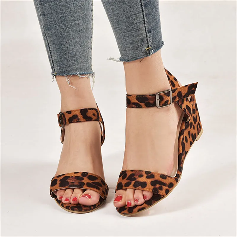 Elegant Ladies Peep-toe Wedge Heels All Match Buckle Sandals