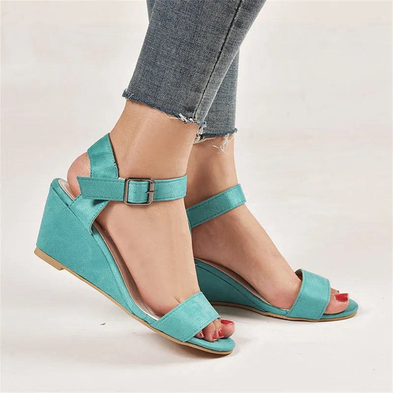 Elegant Ladies Peep-toe Wedge Heels All Match Buckle Sandals