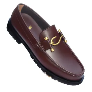 Elegant Loafers Brown  with Gold-Tone Metal Ornament MR523