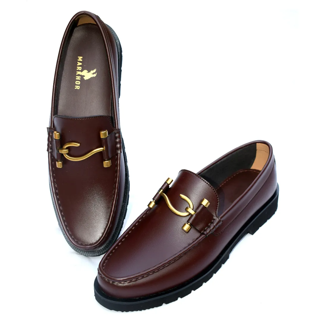 Elegant Loafers Brown  with Gold-Tone Metal Ornament MR523