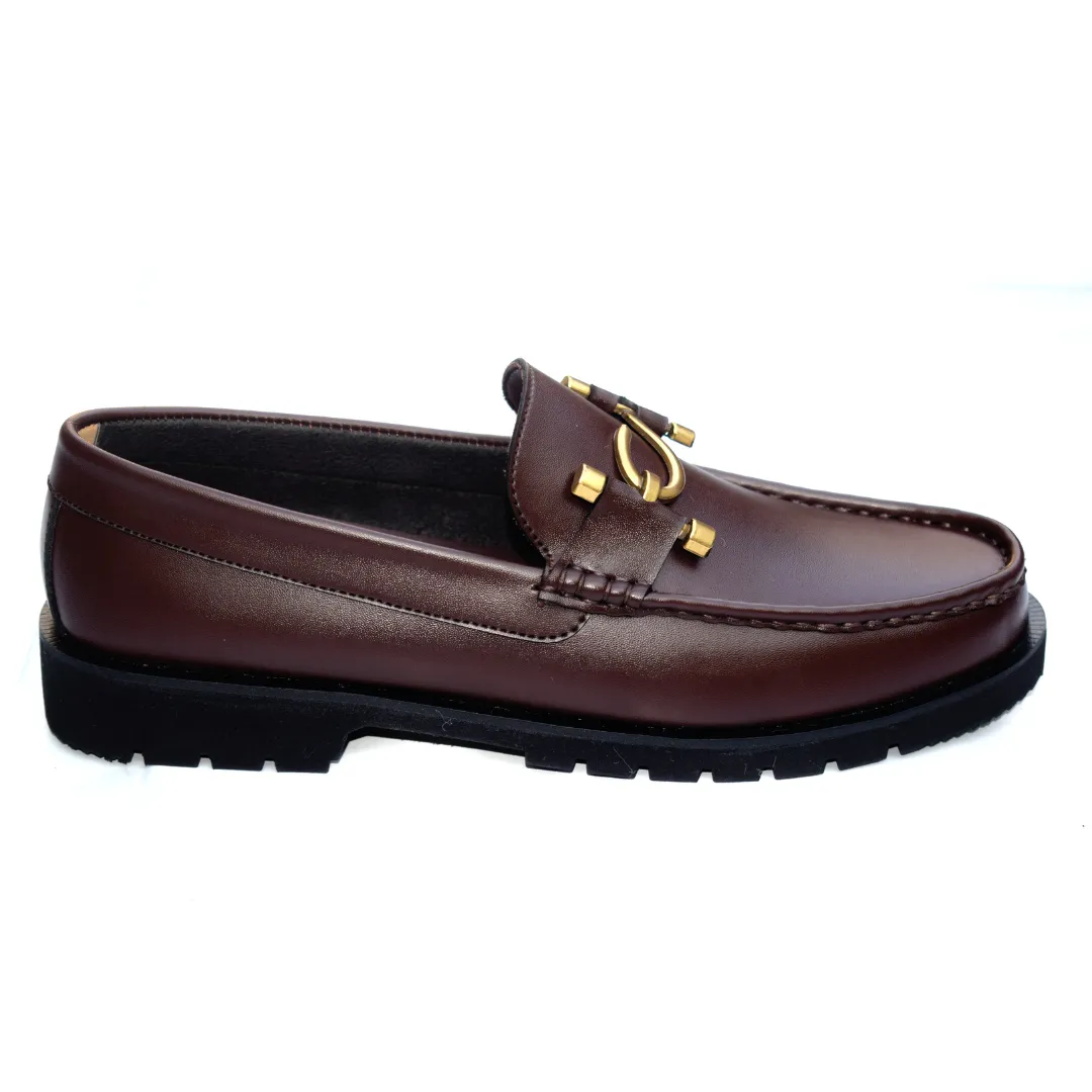 Elegant Loafers Brown  with Gold-Tone Metal Ornament MR523