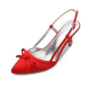 Elegant Satin Slingback Heels with Bow