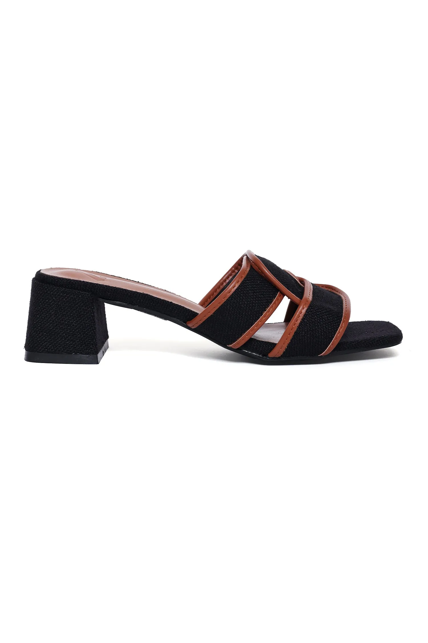 ELEGANT TEXTURED BLOCK HEEL SLIDE-BLACK-CAMEL