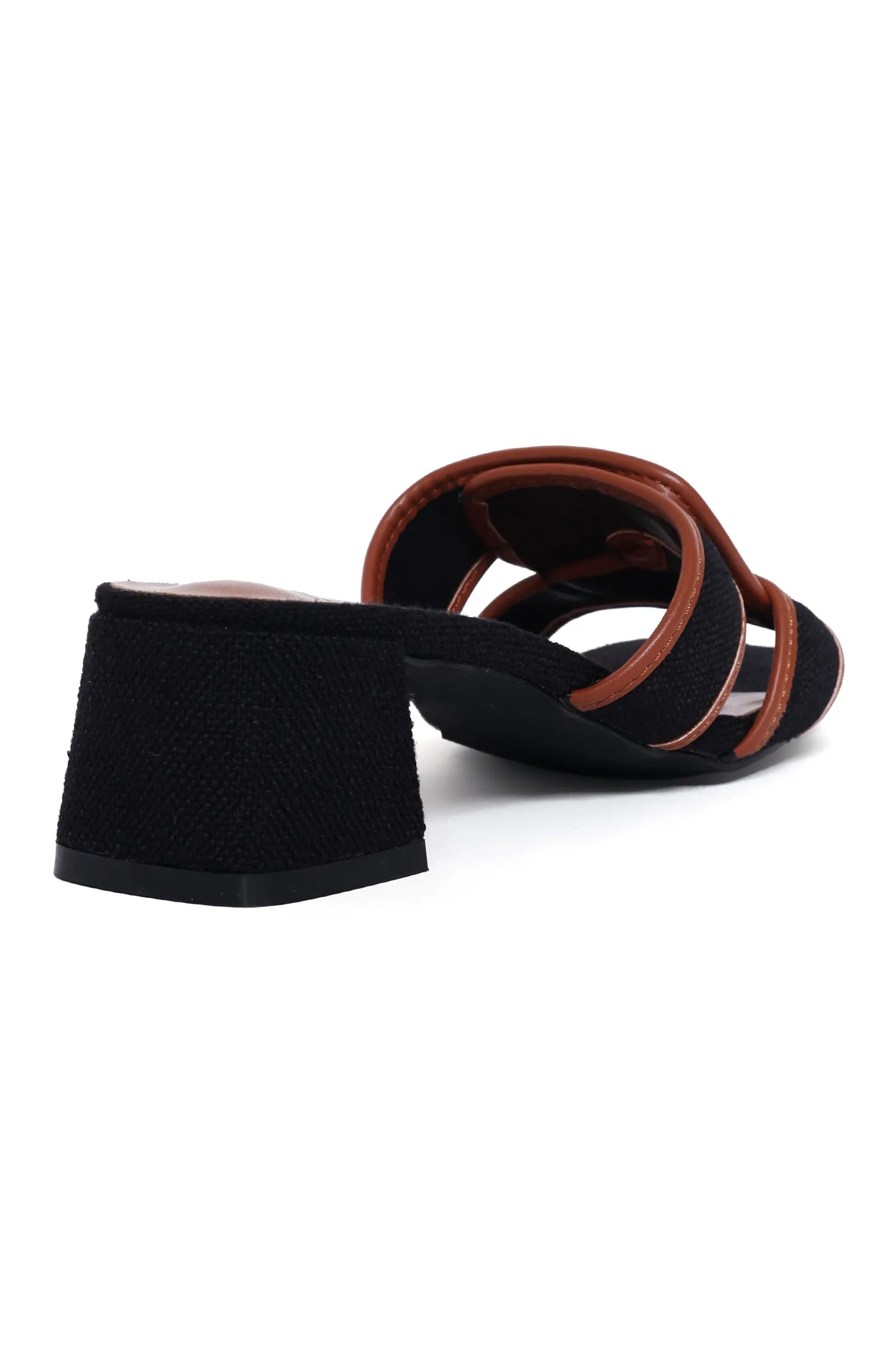 ELEGANT TEXTURED BLOCK HEEL SLIDE-BLACK-CAMEL