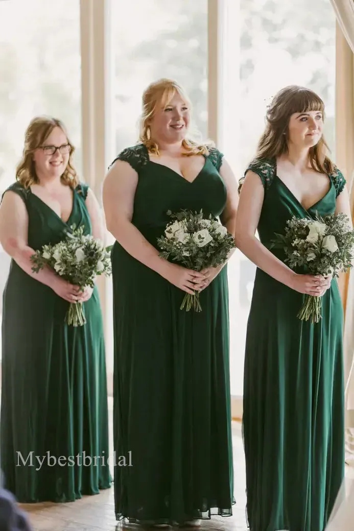 Elegant V-neck Cap sleeves A-line Bridesmaid  Dressess, BDS0350