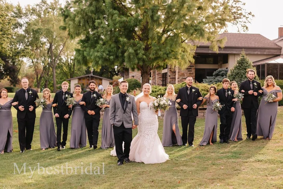 Elegant V-neck Sleeveless Side slit A-line Bridesmaid  Dressess, BDS0351