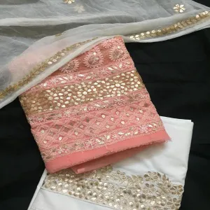 Fancy Peach Chikankari Gota Patti Salwar Suit Dress Material
