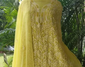 Fancy Sunflower Yellow unique Chikankari Georgette Salwar Suit Set unstitched