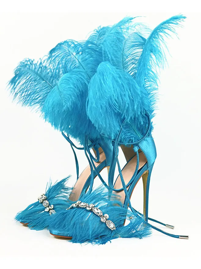 Fashion Rhinestone Feather Female Sandals Elegant Women Sandals