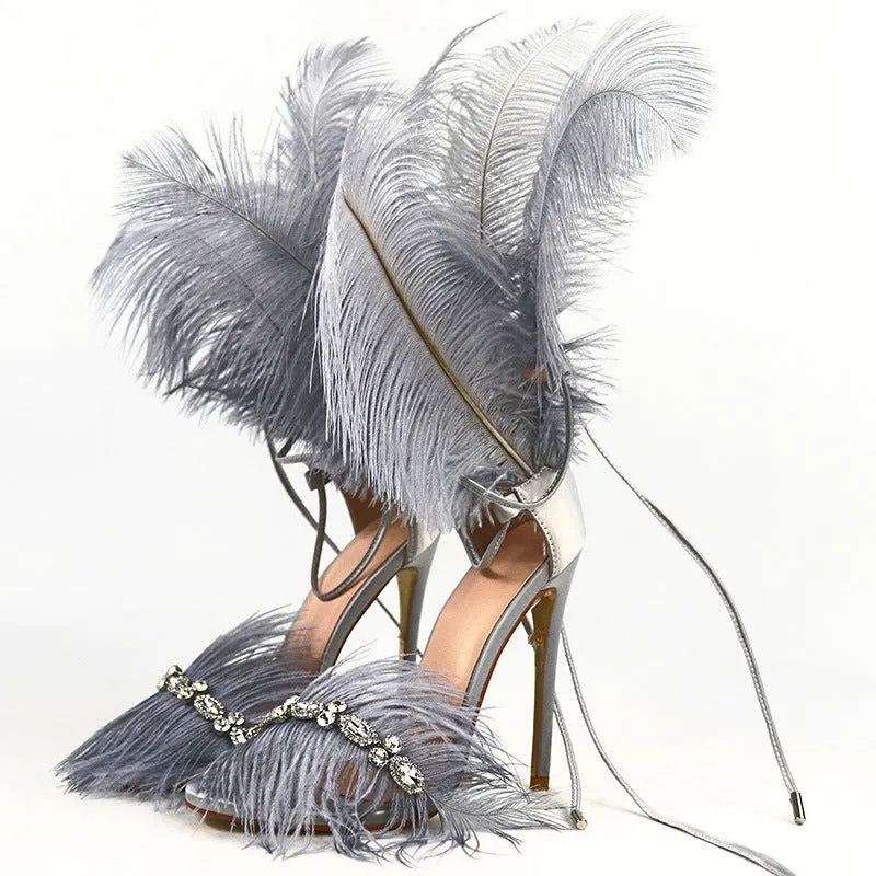 Fashion Rhinestone Feather Female Sandals Elegant Women Sandals