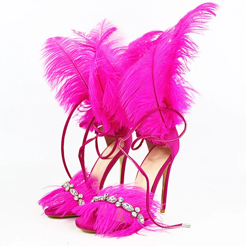 Fashion Rhinestone Feather Female Sandals Elegant Women Sandals