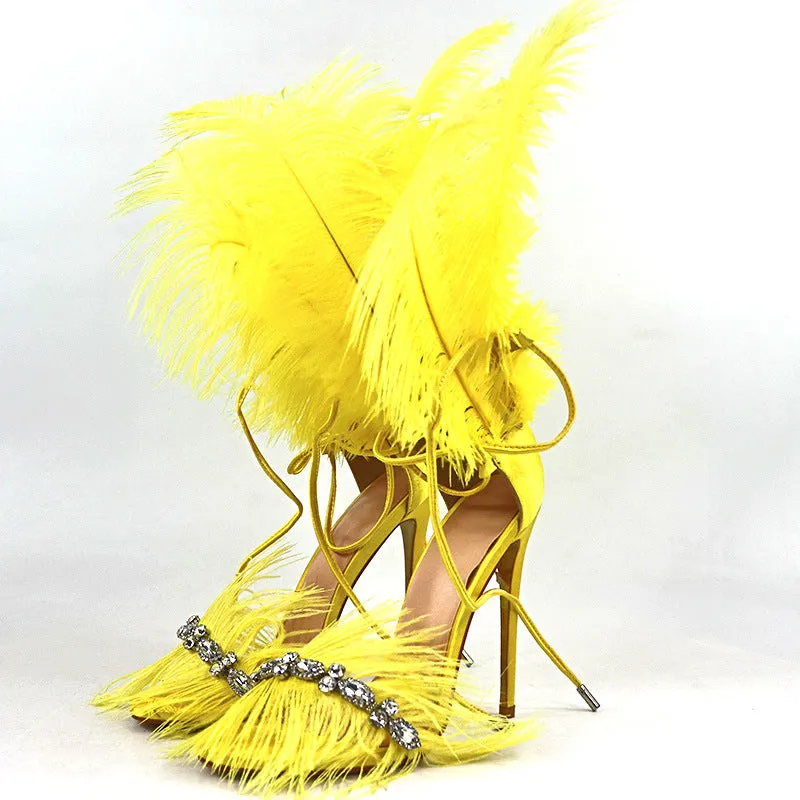 Fashion Rhinestone Feather Female Sandals Elegant Women Sandals