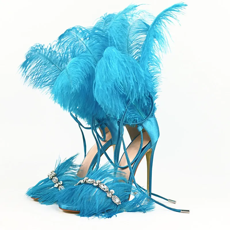 Fashion Rhinestone Feather Female Sandals Elegant Women Sandals