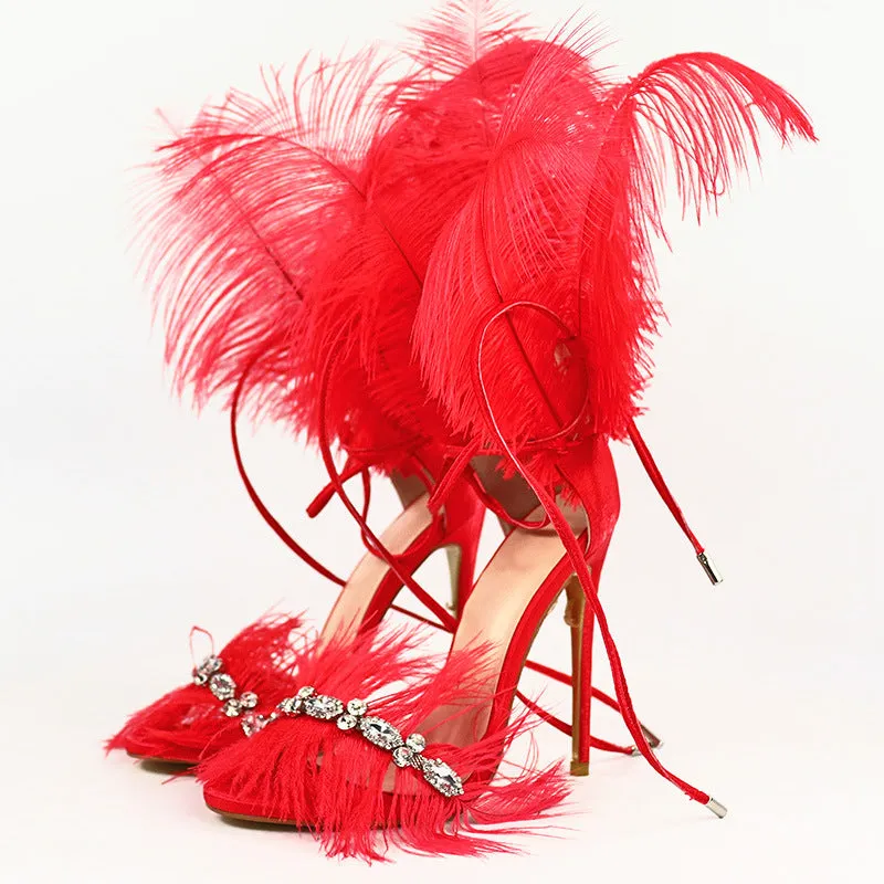 Fashion Rhinestone Feather Female Sandals Elegant Women Sandals