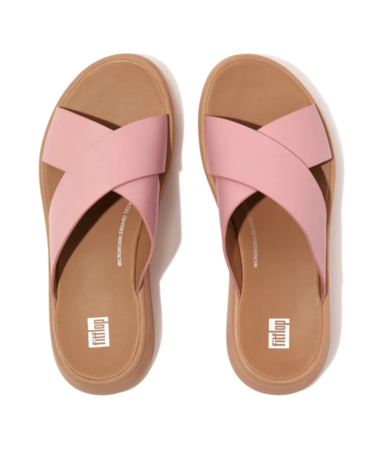 FitFlop F-Mode Leather Flatform Cross Slide Blush