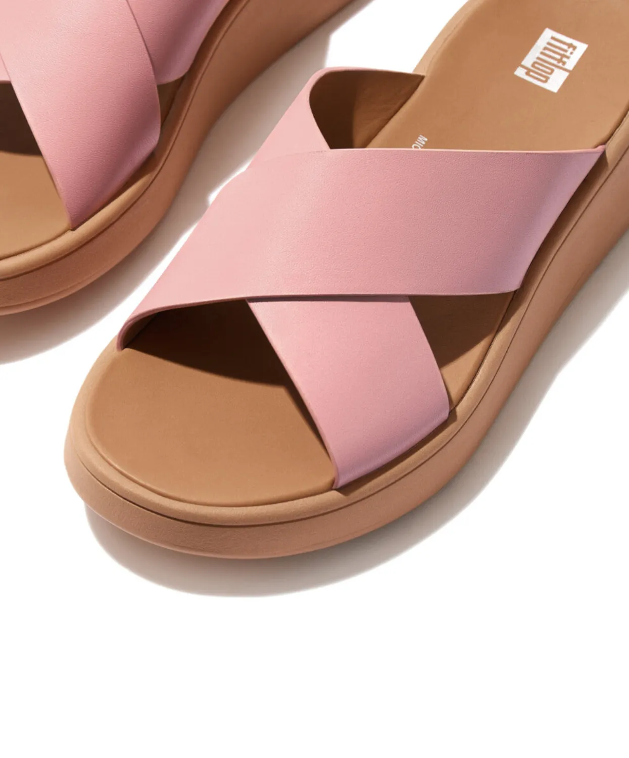 FitFlop F-Mode Leather Flatform Cross Slide Blush