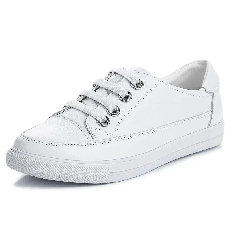 Genuine Leather Women's Casual Sneakers All Season Shoes White Vulcanized Shoes