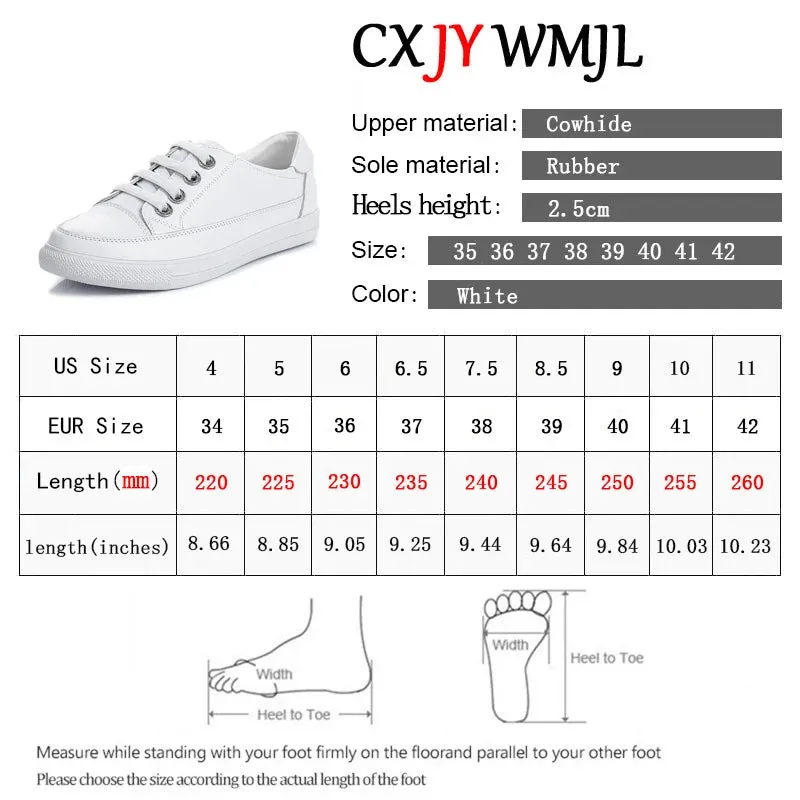 Genuine Leather Women's Casual Sneakers All Season Shoes White Vulcanized Shoes