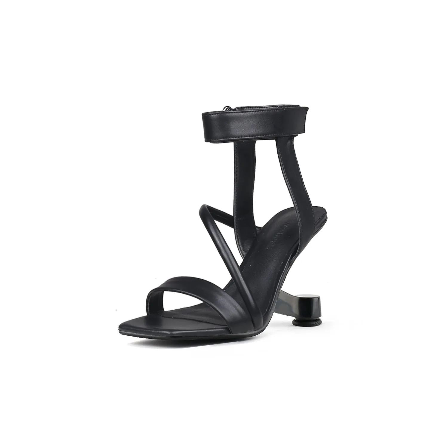 Gessi Ankle Strap Leather Heeled Sandal - Black