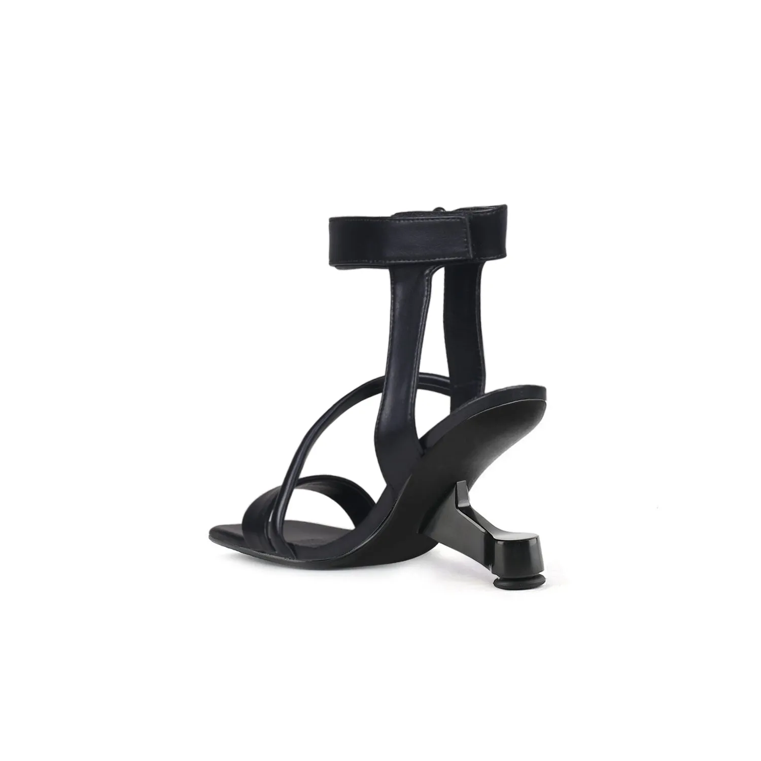 Gessi Ankle Strap Leather Heeled Sandal - Black