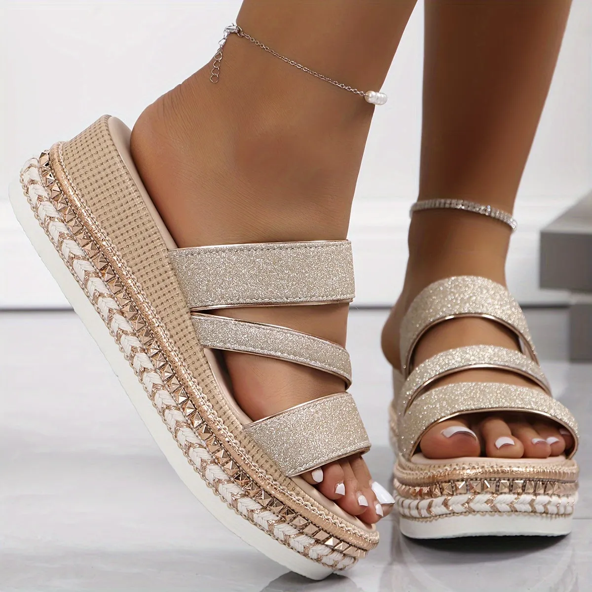 Glitter Platform Sandals | Shimmering Style | Comfortable and Trendy