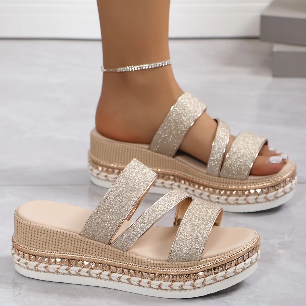 Glitter Platform Sandals | Shimmering Style | Comfortable and Trendy