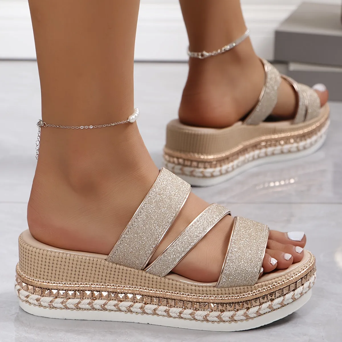 Glitter Platform Sandals | Shimmering Style | Comfortable and Trendy