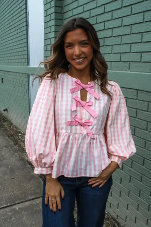 Gorgeous In Gingham Peplum Top • Pink