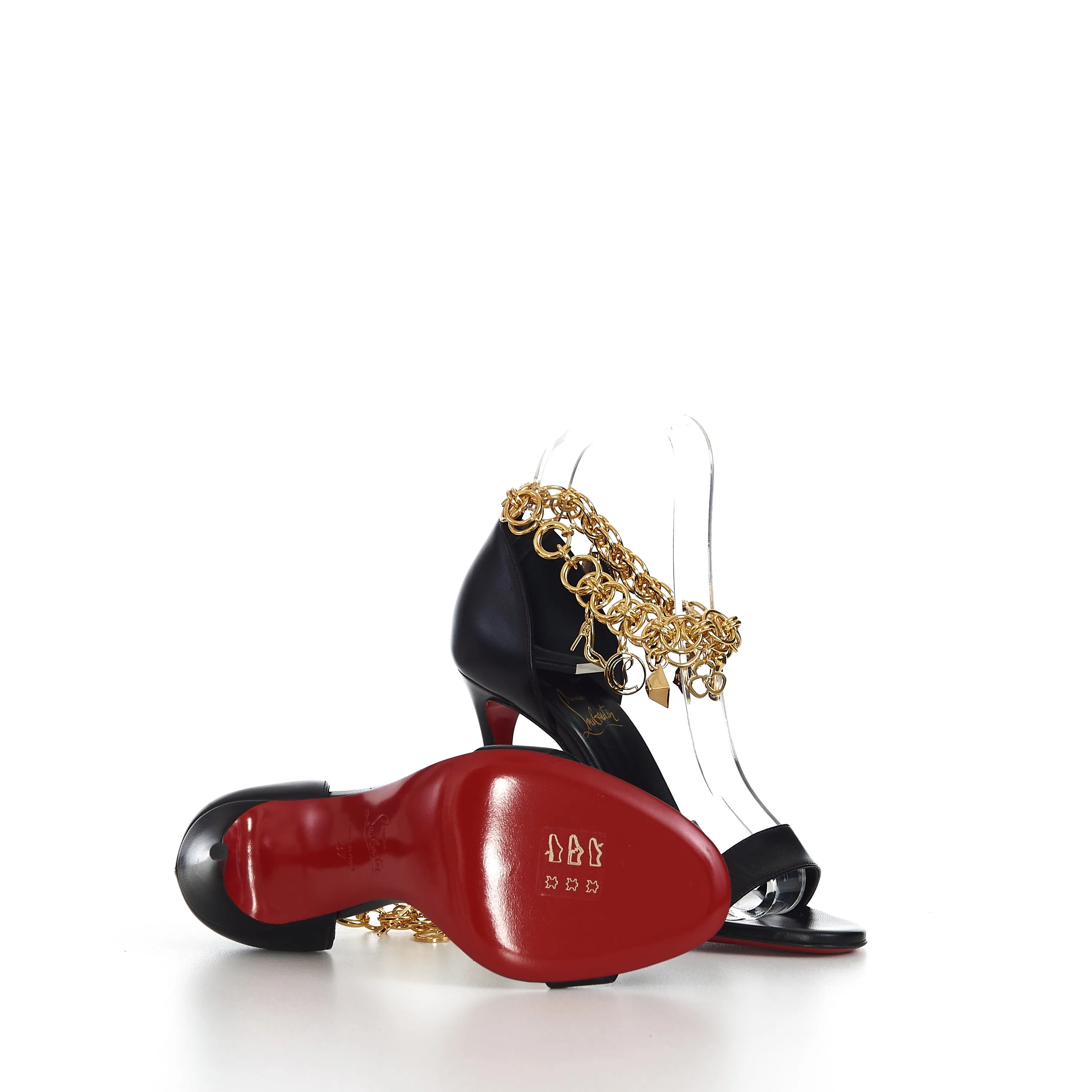 Gourmi Sandal 100 In Black Leather With Gourmette Chain