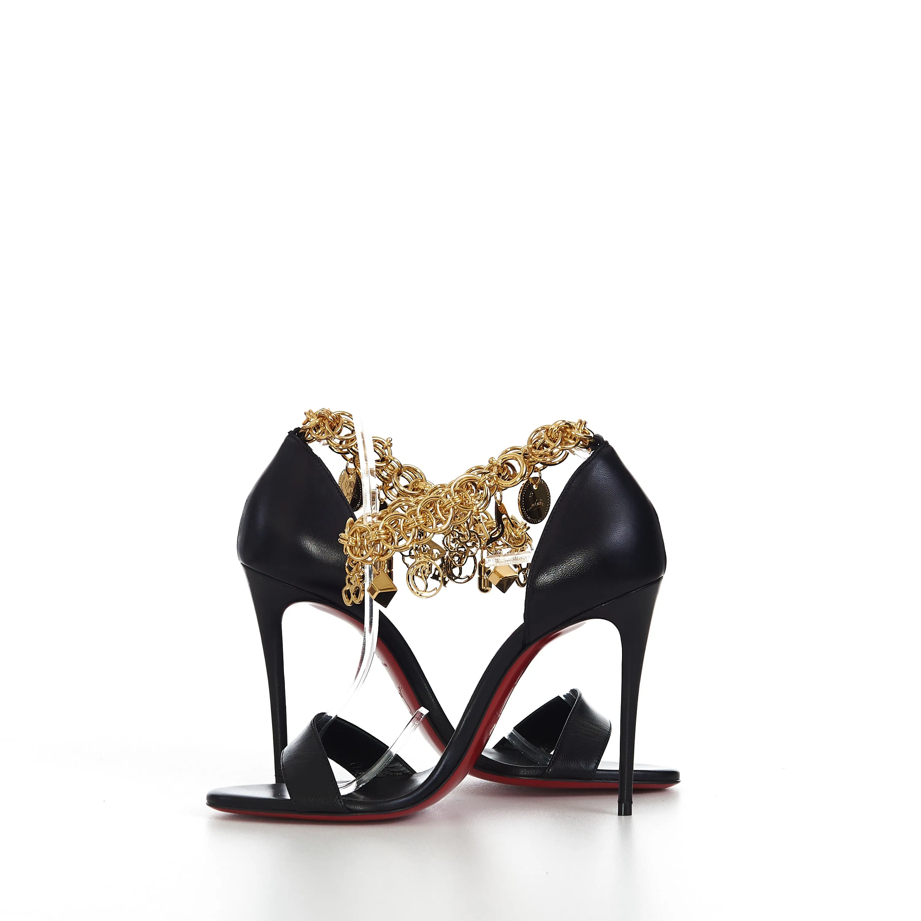 Gourmi Sandal 100 In Black Leather With Gourmette Chain