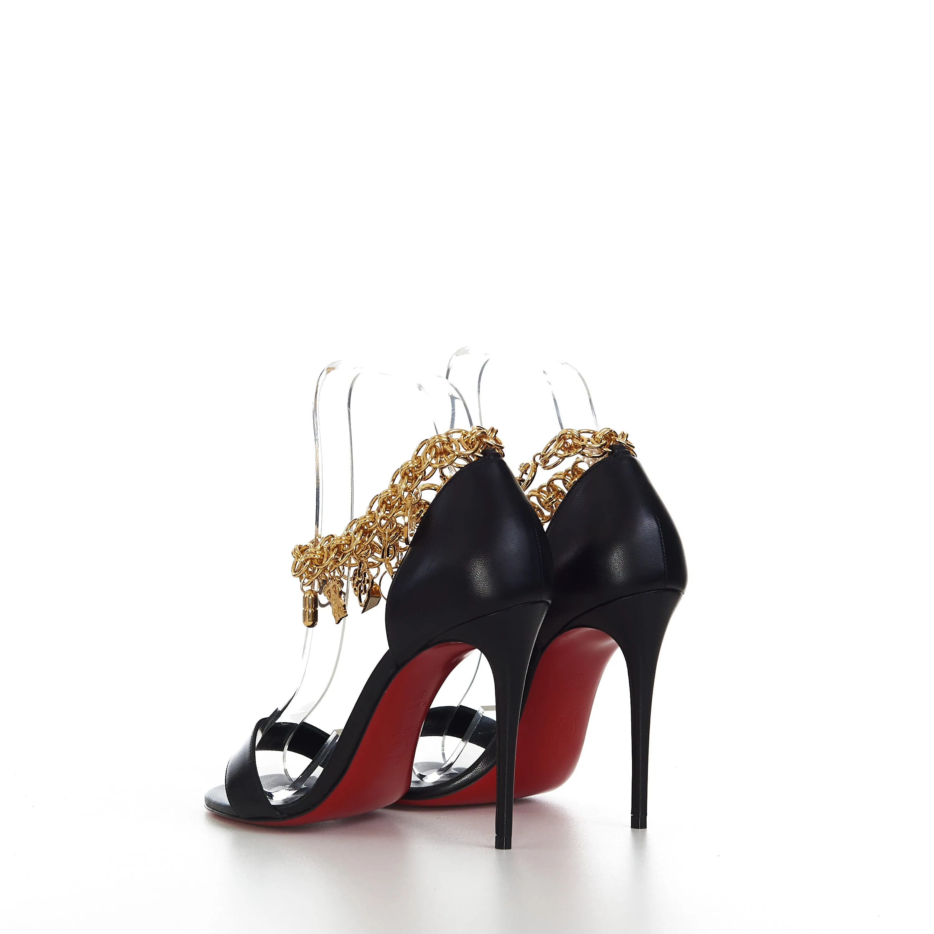 Gourmi Sandal 100 In Black Leather With Gourmette Chain