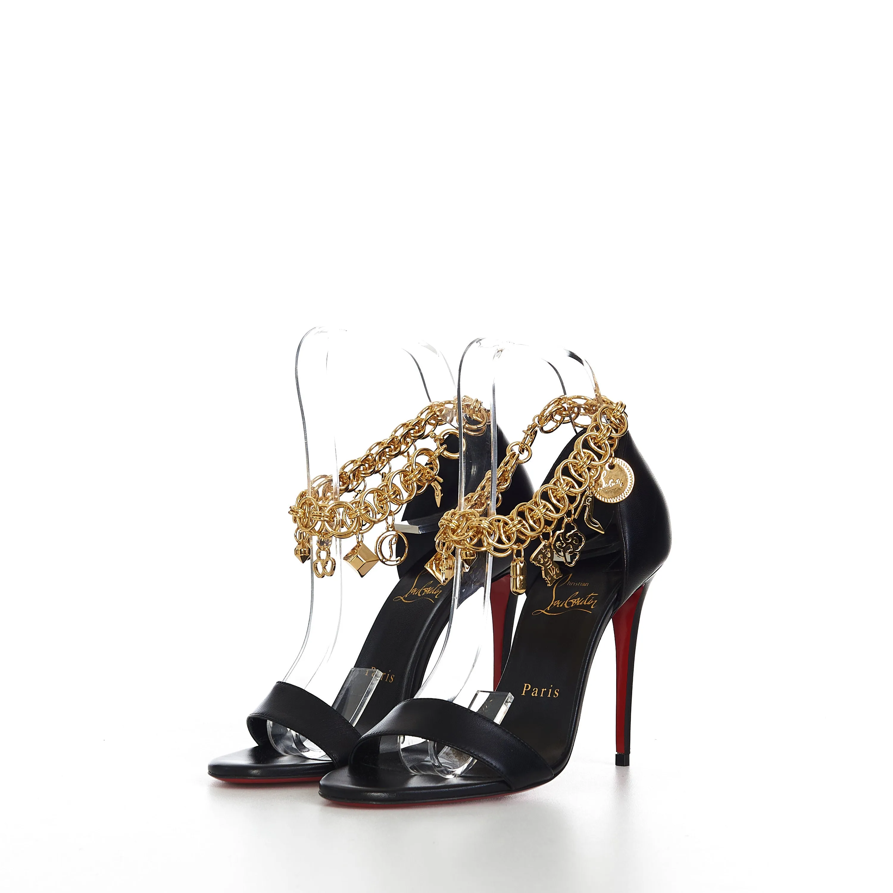 Gourmi Sandal 100 In Black Leather With Gourmette Chain