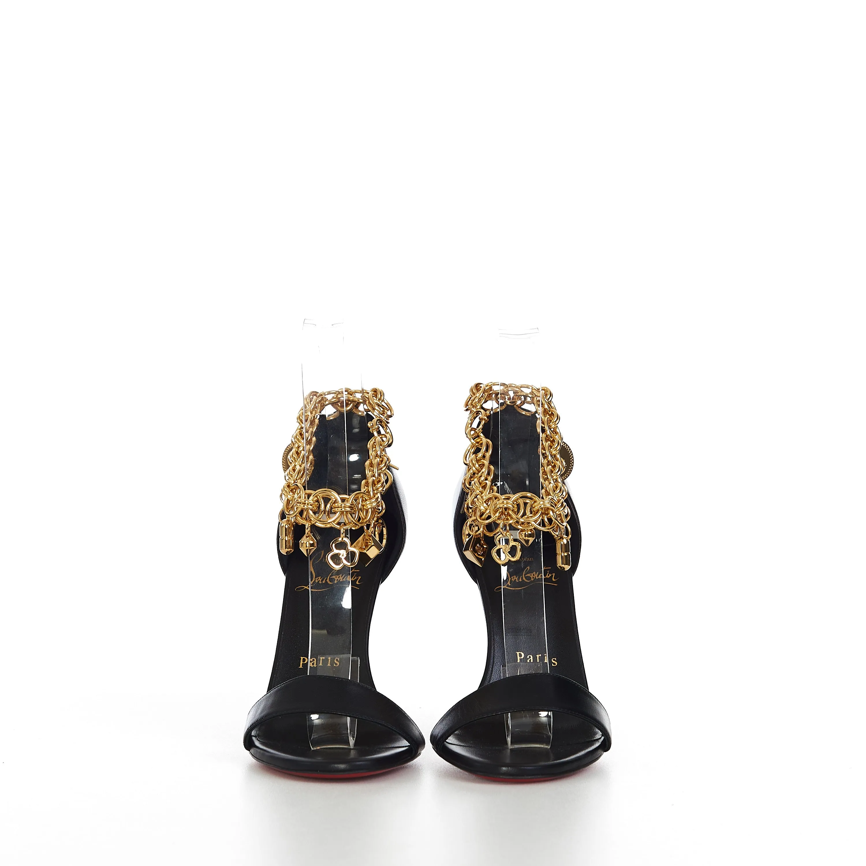 Gourmi Sandal 100 In Black Leather With Gourmette Chain