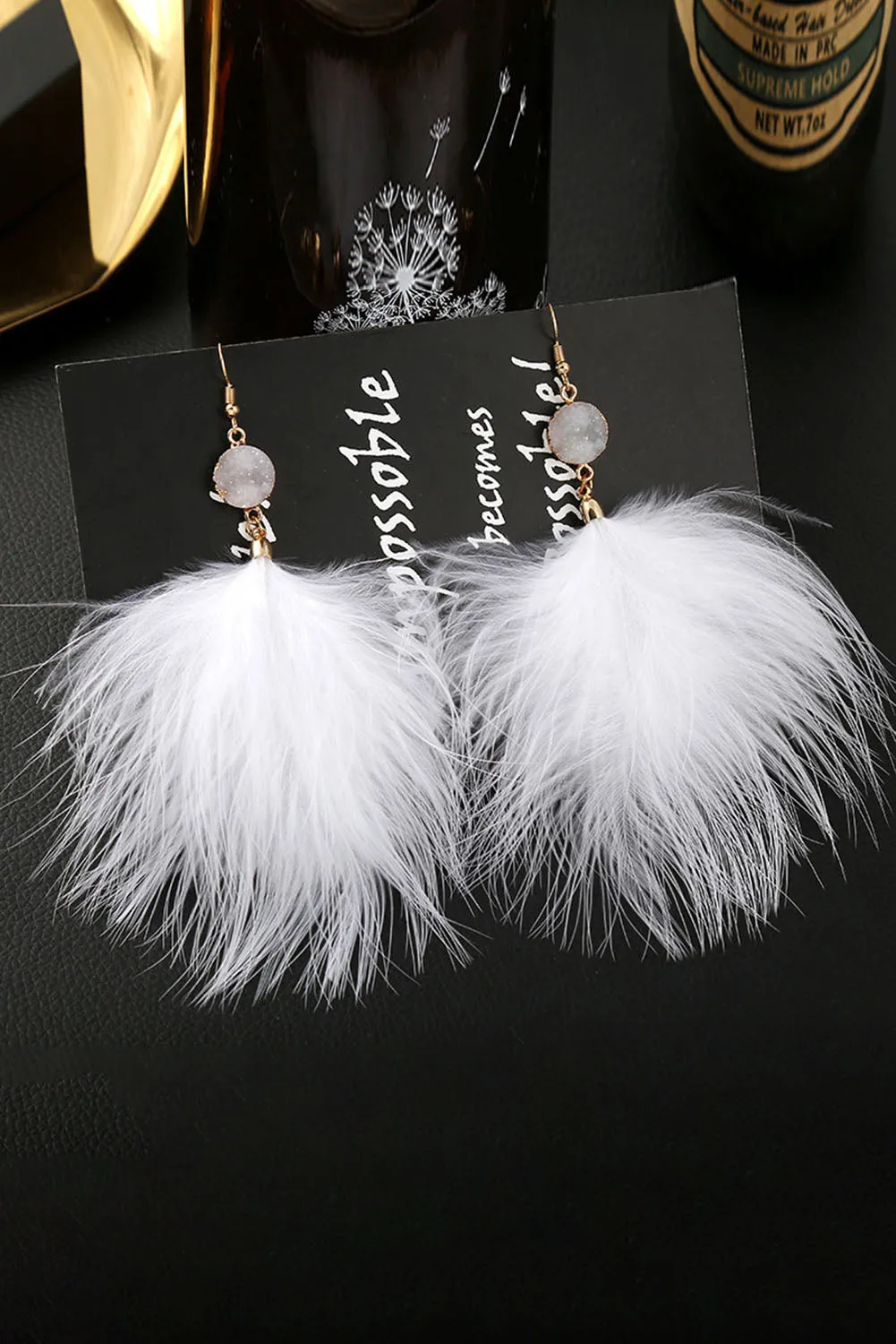 Gray Elegant Feather Earrings