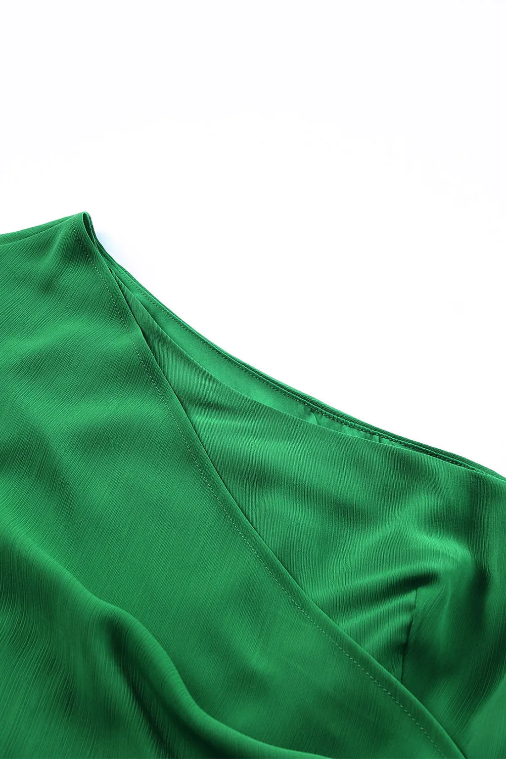 Green Asymmetric Bubble Sleeve Twist Knot Wrap Dress