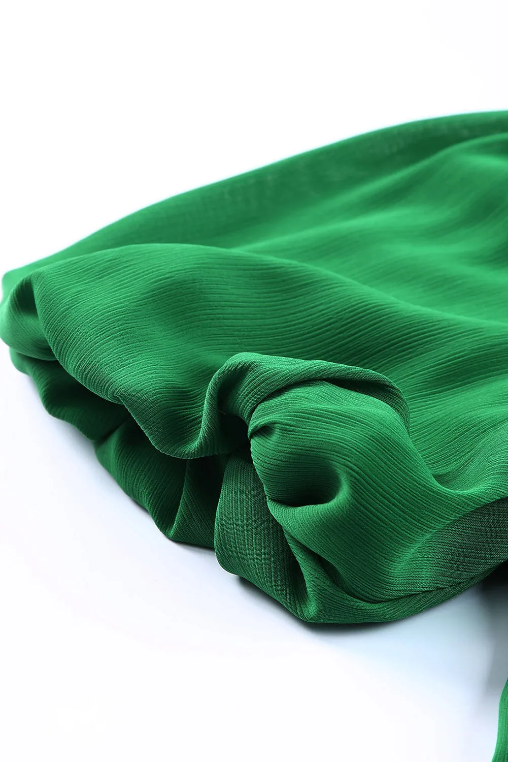 Green Asymmetric Bubble Sleeve Twist Knot Wrap Dress