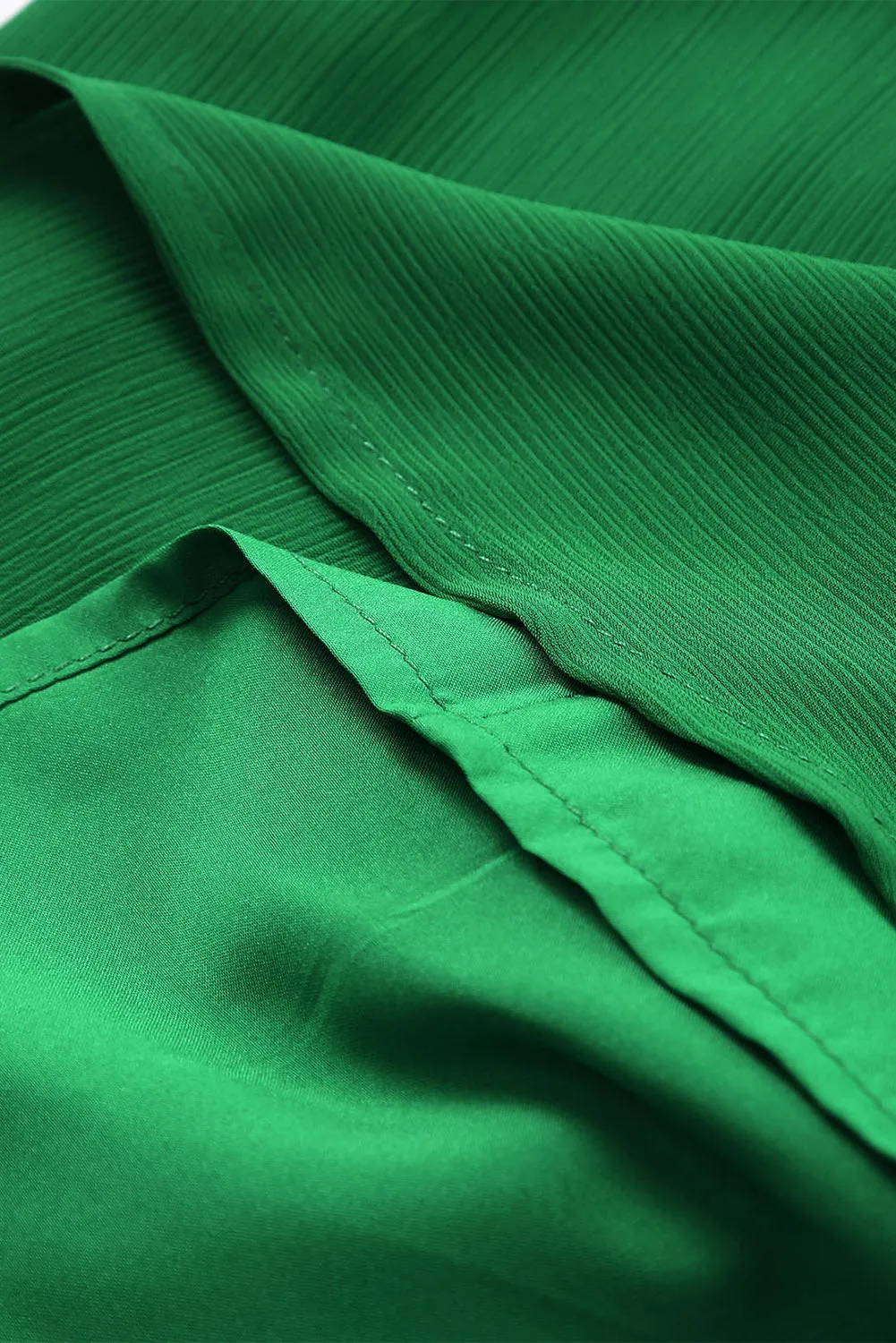 Green Asymmetric Bubble Sleeve Twist Knot Wrap Dress
