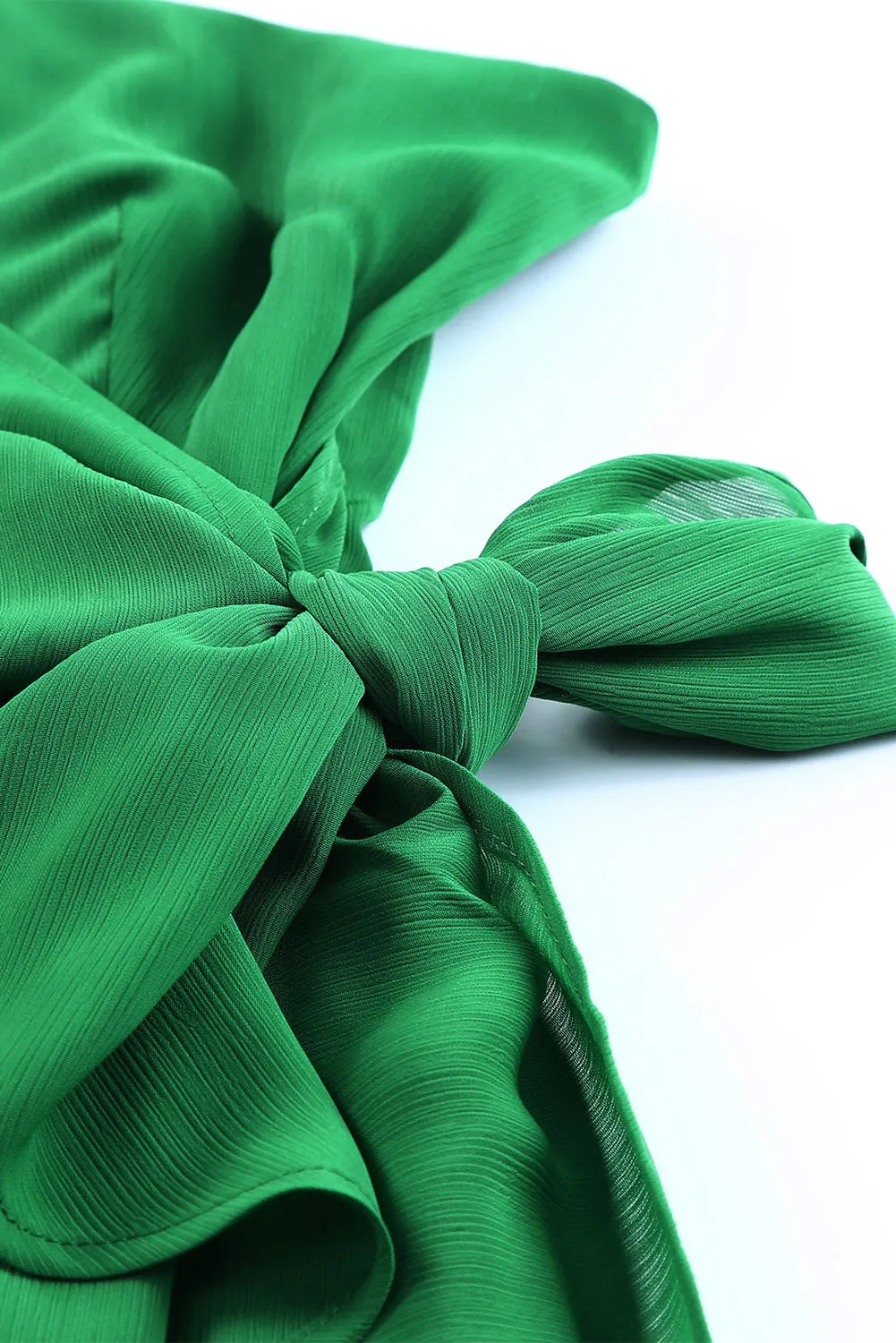 Green Asymmetric Bubble Sleeve Twist Knot Wrap Dress