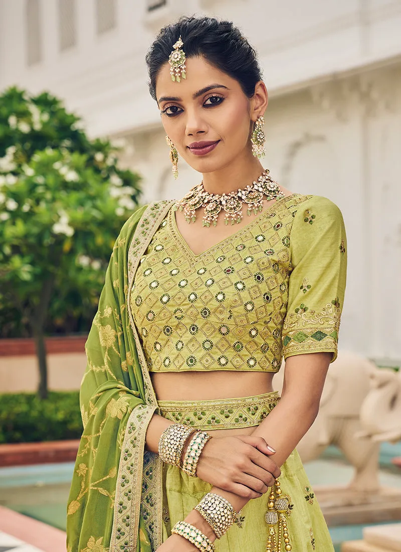 Green Multi Embroidery Festive Lehenga Choli
