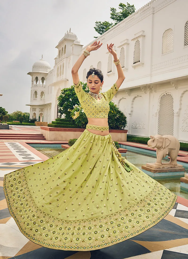 Green Multi Embroidery Festive Lehenga Choli