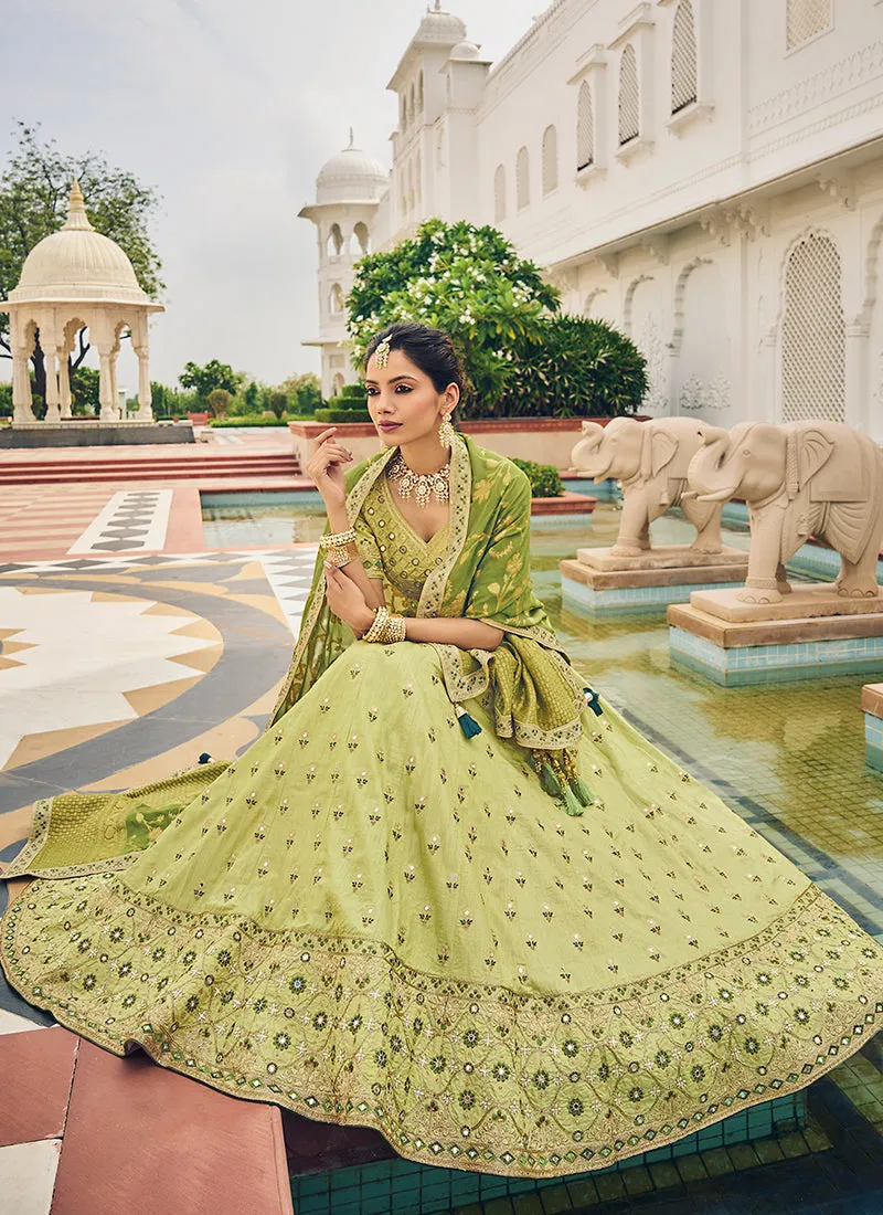 Green Multi Embroidery Festive Lehenga Choli