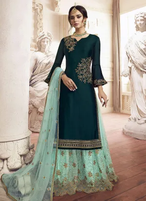 Green Two Tone Golden Embroidered Gharara Suit