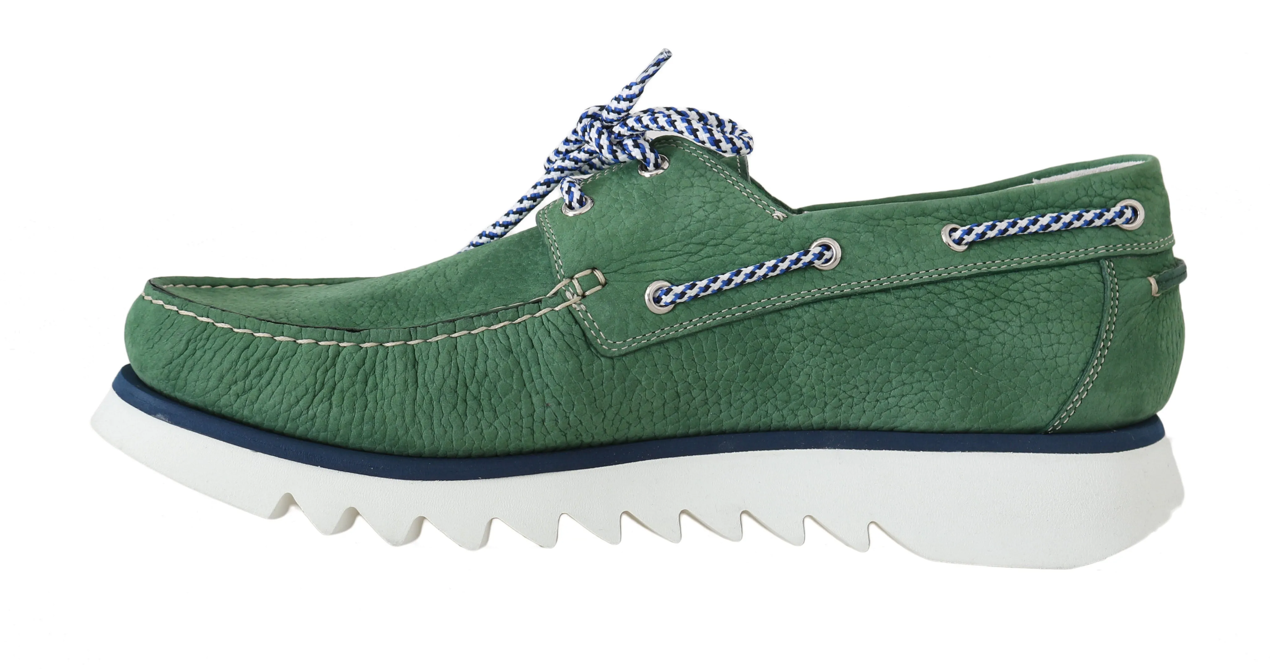 Green White Leather Casual Loafers